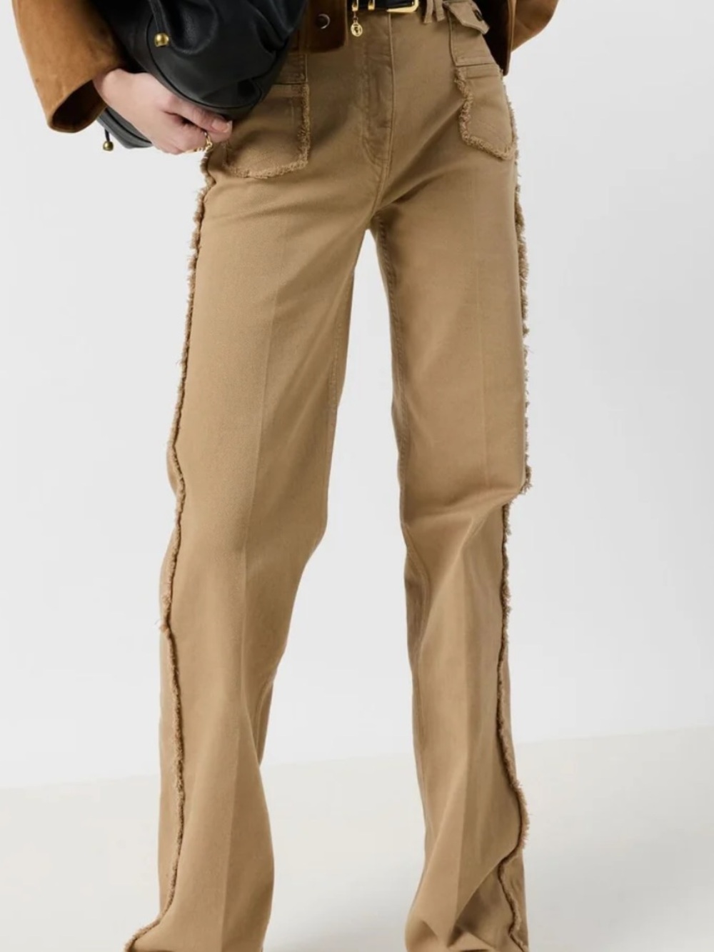 Gerard Darel Frayed Seam Wide-Leg Jeans in Tan